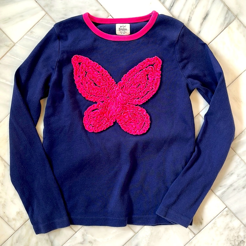 Mini Boden Girls ruffle graphic jersey, Girls size 9-10y